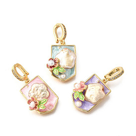 Латунные подвески с микропаве из кубического циркония и эмали, прямоугольник с цветочными подвесками, с натуральным пресноводным жемчугом, реальный 18 k позолоченный