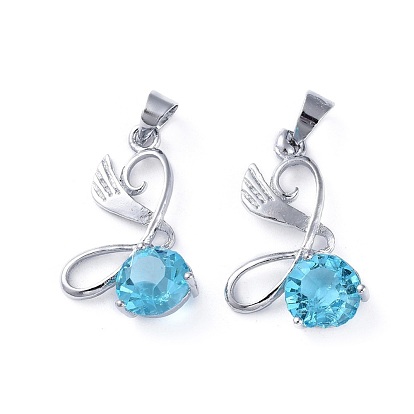 Rhinestone Pendants, with Platinum Tone Brass Findings