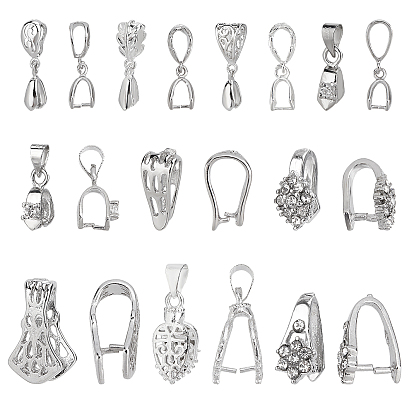 32Pcs 8 Style Brass Pendant Pinch Bails,  with 8Pcs 2 Style Brass Snap On Bails