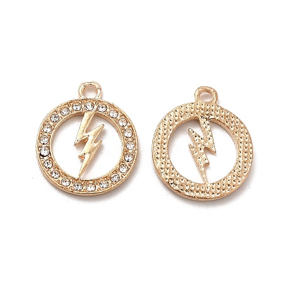 Alloy Crystal Rhinestone Pendants, Flat Round with Lightning Bolt Charm