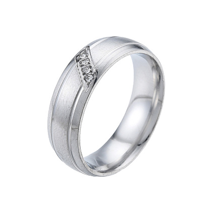 Crystal Rhinestone Rhombus Finger Ring, 201 Stainless Steel Jewelry for Women