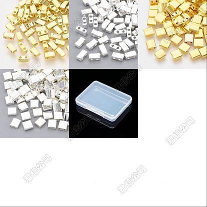 180Pcs 4 Style Glass Seed Beads, Metallic Colours, 2-Hole, Rectangle