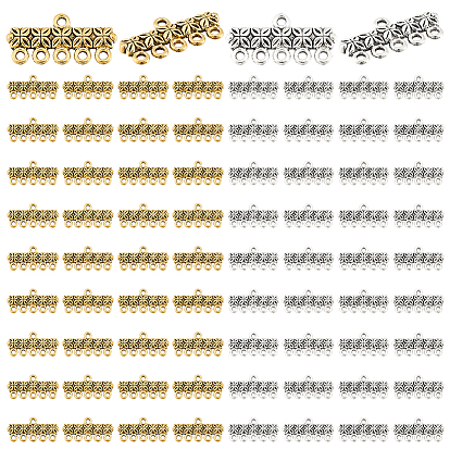 100шт 2 цвета тибетский стиль сплав звенья, без кадмия и без свинца, прямоугольник с цветочным соединителем