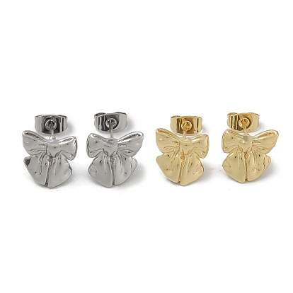 Brass Stud Earring Findings, with 925 Sterling Silver Pin, Cadmium Free & Nickel Free & Lead Free, Bowknot