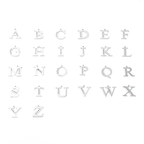 304 Stainless Steel Letter Pendant Rhinestone Settings, Alphabet, Letter A~Z, Stainless Steel Color