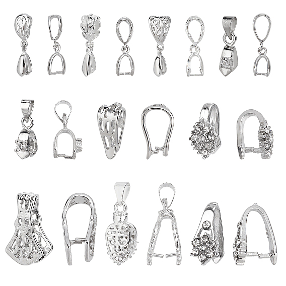 32Pcs 8 Style Brass Pendant Pinch Bails,  with 8Pcs 2 Style Brass Snap On Bails