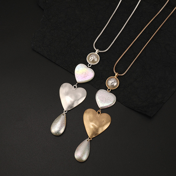 Сердце и капля сплав пластик имитация жемчуга кулон слайдер змейка цепи длинные ожерелья для женщин