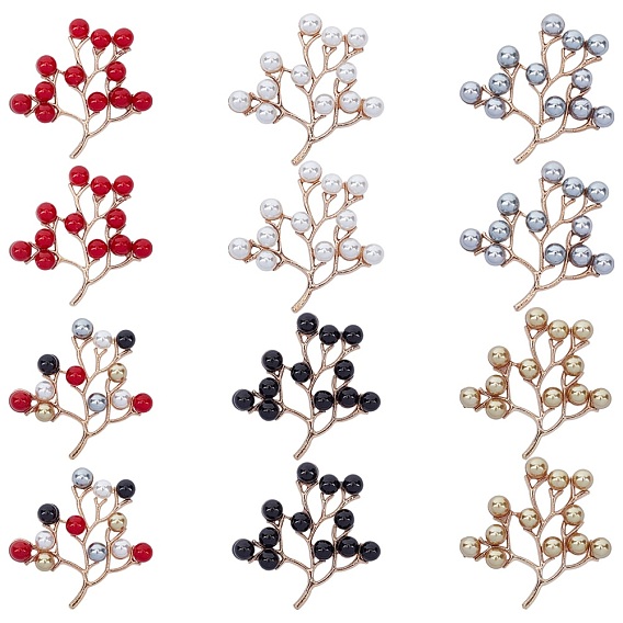 Alloy Cabochons, with Acrylic Beads, Cadmium Free & Lead Free, Branch