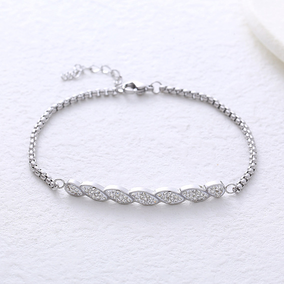 Винтажные браслеты из нержавеющей стали с микропаве из прозрачных кубических цирконий, браслеты-цепочки для женщин