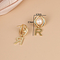 Imitation Pearl Stud Earrings, Brass Initial Letter.R Drop Earrings