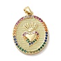 Brass Micro Pave Cubic Zirconia Pendants, Oval with Heart