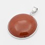 Natural Gemstone Half Round Pendant, with Platinum Plated Brass Finding, 34x29x8mm, Hole: 6x4mm