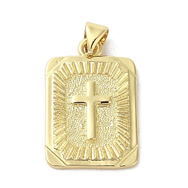 Rack Plating Brass Pendants, Long-Lasting Plated, Cadmium Free & Lead Free, Rectangle with Cross