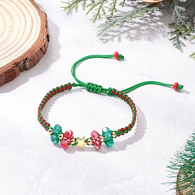 Рождественские гальванизированные стеклянные плетеные браслеты из бусин для мужчин и женщин, с нейлоновой нитью и латунными бусинами