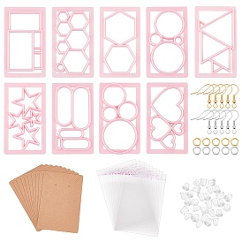 SUPERFINDINGS 9Pcs 9 Style Plastic Cutting Dies Molds, Triangle & Hexagon & Heart & Oval, with Iron Earring Hooks & Jump Rings, Plastic Ear Nuts, Cards & OPP Bags