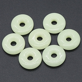 Synthetic Luminous Stone Pendants, Glow in the Dark Donut/Pi Disc Charms