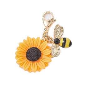 Bee Sunflower Resin & Alloy Enamel Pendant Decorations, 304 Stainless Steel Lobster Claw Clasps Charms for Bag Ornaments