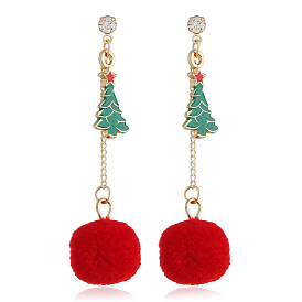 Red Christmas Ball & Tree Tassel Earrings - Festive Holiday Jewelry