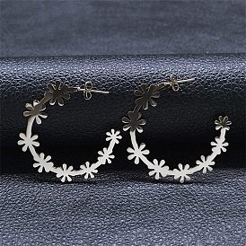 304 Stainless Steel Flower Stud Earrings, Half Hoop Earrings