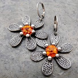 Pendientes leverback rhinestone de la aleación, flor, cuelga los pendientes