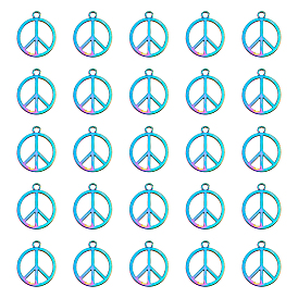30Pcs Rack Plating Alloy Pendants, Ring with Peace Sign