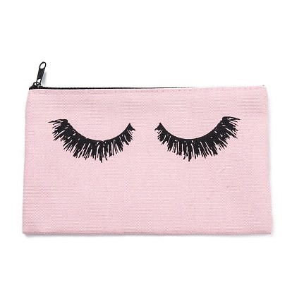 Rectangle Canvas Pen Case, Pen Holder Storage Bag, with Eyelash Pattern & Zipper
