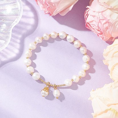 Браслеты с подвесками из натурального пресноводного жемчуга для женщин, с круглыми имитационная перла акриловые бусины