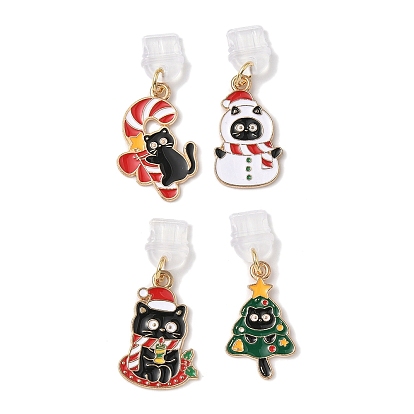 4 шт. рождественские темы сплав эмалированный подвесной мобильный ремешок, с пылезащитными заглушками из ПВХ, фигурка кошки с елкой, снеговиком и рождественской шапкой