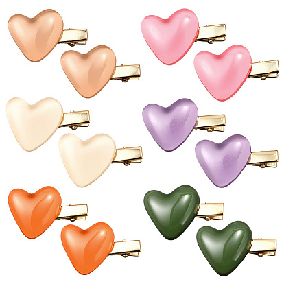 12 шт. 6 цвета железные заколки для волос из кожи аллигатора, cmолой, сердце