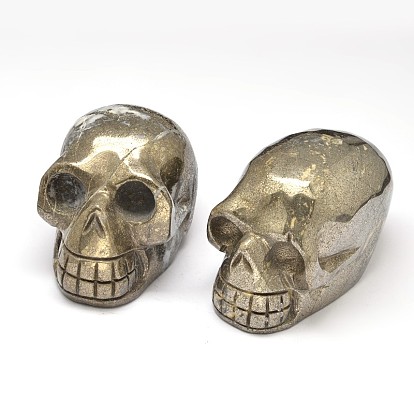Skull Natural Pyrite Display Decorations, 45~49x40~45x67~70mm