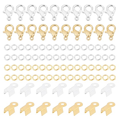 600Pcs 3 Style Zinc Alloy Lobster Claw Clasps, with Iron Folding Crimp Ends and Open Jump Rings