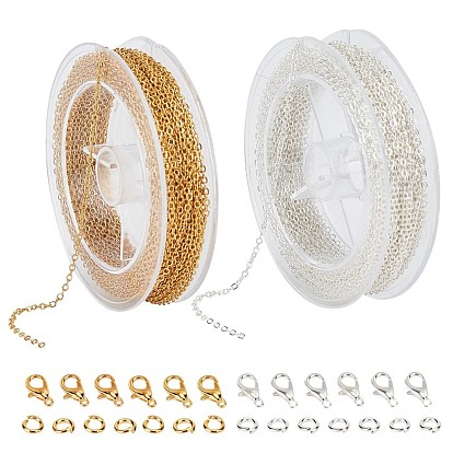 Kits de bijoux diy, avec chaînes de câbles en fer à revêtement laiton soudé, anneaux de saut en laiton et fermoirs à pince de homard en alliage de zinc
