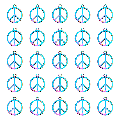 30Pcs Rack Plating Alloy Pendants, Ring with Peace Sign