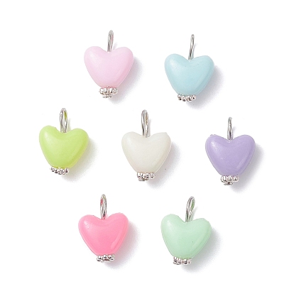 Подвески из непрозрачного полистирольного пластика, подвески в форме сердца с петлями из сплава в тибетском стиле, разноцветные