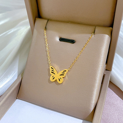 Minimalist Butterfly Stove Genuine Gold Necklace Women Clavicle Chain Accessories.