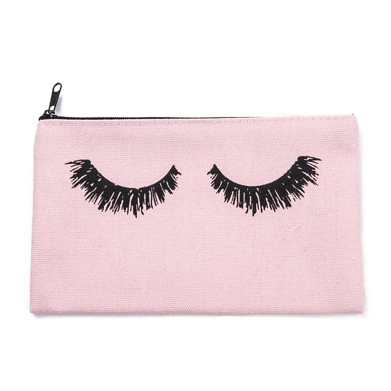 Rectangle Canvas Pen Case, Pen Holder Storage Bag, with Eyelash Pattern & Zipper