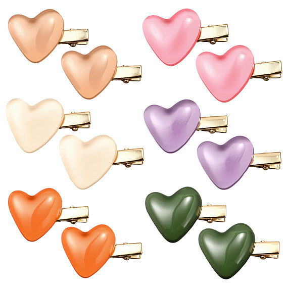 12 шт. 6 цвета железные заколки для волос из кожи аллигатора, cmолой, сердце