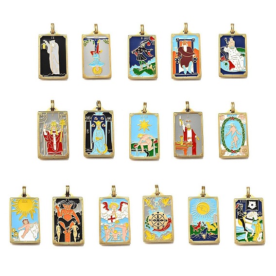 Таро 304 эмалевые подвески из нержавеющей стали, реальный 18 k позолоченный, ионное покрытие (ip)