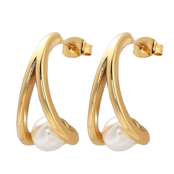 304 круглые серьги-гвоздики из нержавеющей стали с пластиковым искусственным жемчугом