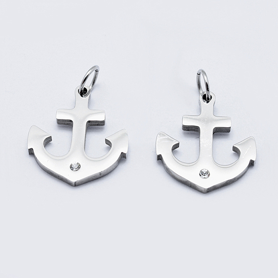 Eco-Friendly 316 Surgical Stainless Steel Micro Pave Cubic Zirconia Pendants, Long-Lasting Plated, Anchor