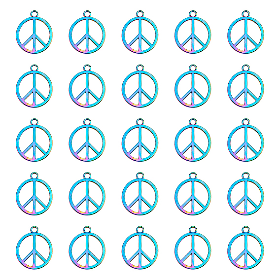 30Pcs Rack Plating Alloy Pendants, Ring with Peace Sign