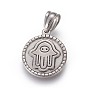 304 подвески из нержавеющей стали, плоский круглый с hamsa рука / рука fatima / рука miriam