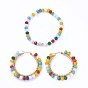 Glasperlen-Schmuck-Sets, Stretch-Armbänder & 304 große Creolen aus Edelstahl, mit Messing-Perlen, golden