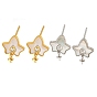 925 Sterling Silver Micro Pave Cubic Zirconia Stud Earrings Findings, with Shell Ginkgo, Maple Leaf