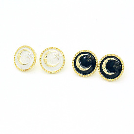 Retro Geometric Black and White Earrings with Oil Drop Star Moon Design