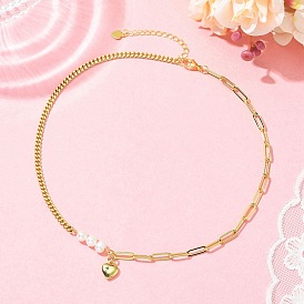 Подвеска в виде латунного сердца с натуральными жемчужными бусинами для женщин., белые