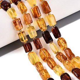 Natural Amber Beads Strands, Cuboid, with Seed Beads