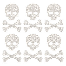 6 Ensemble de strass thermocollants tête de mort et os, garniture de strass en résine, garniture de couture ruban strass, accessoires de costumes