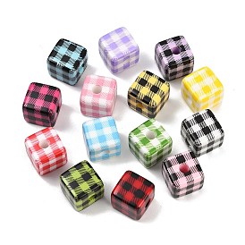 Печатные непрозрачные акриловые бусины, куб с сеткой