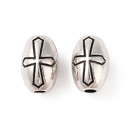 Tibetan Style Alloy Beads, Cadmium Free & Lead Free, Oval with Cross